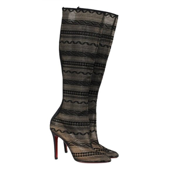 Christian Louboutin Shoes - Christian Louboutin Paola 100 Stilleto Boots US7.5 EU37.5 Black Lace Semi Sheer